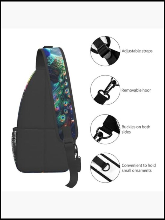 Peacock Print Sling Backpack Crossbody Bag Lightweight Waterproof Travel Daypack
